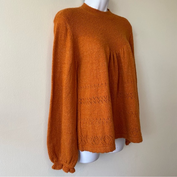 Lauren Conrad orange sweater balloon ruffle sleeve open knit pattern - Picture 6 of 10